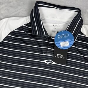 Oakley Hydrolix Golf Polo Mens Size Small Black & White Stripe Short Sleeve NWT